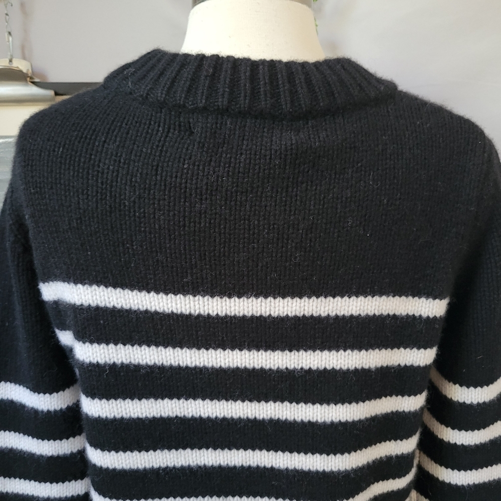 La Ligne New York Mini Marin Cropped Stripe Wool Cashmere Sweater Black XS - Picture 5 of 13